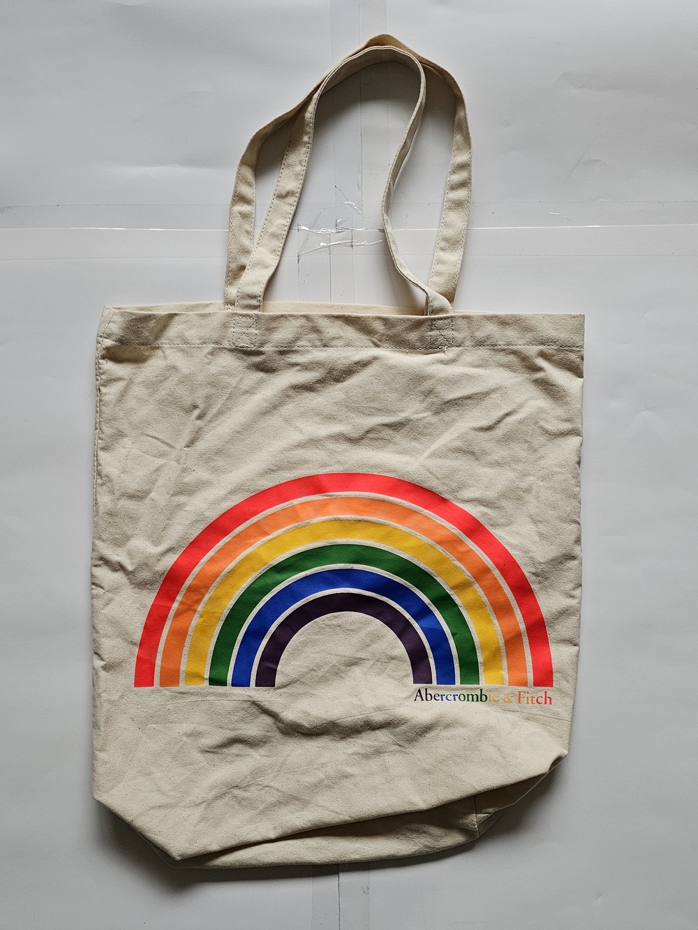 Abercrombie & Fitch Pride Cream Canvas Tote with Rainbow Graphic